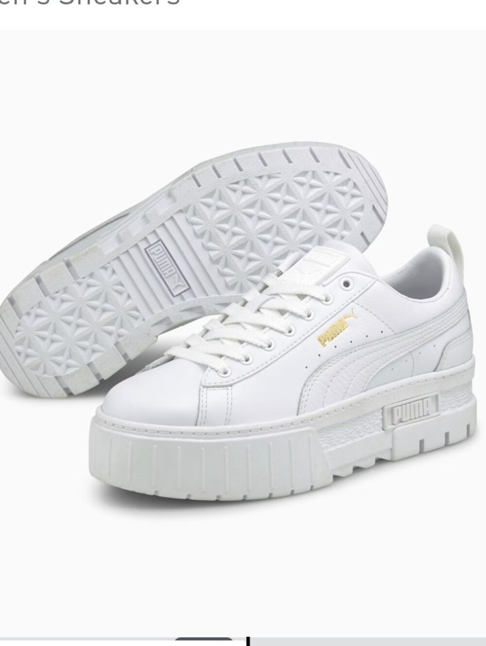 NWT Puma Womens Maze Classic  White Platform Sneakers with Gold Logo - 7